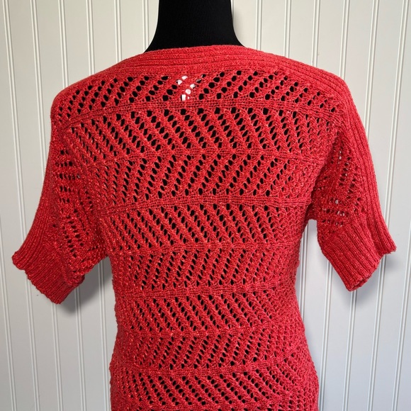Chicos 0 Short Sleeve Open Knit Sweater Pullover Boho Beachy Orange Size Small - Picture 5 of 15